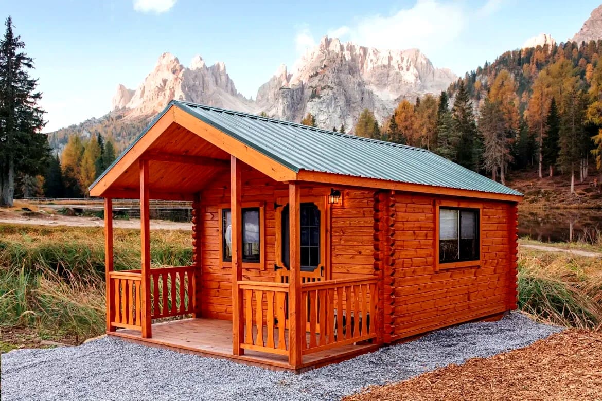 A Beautiful 195 Sq Ft Backyard Cabin Kit with a Comfortable Front Porch