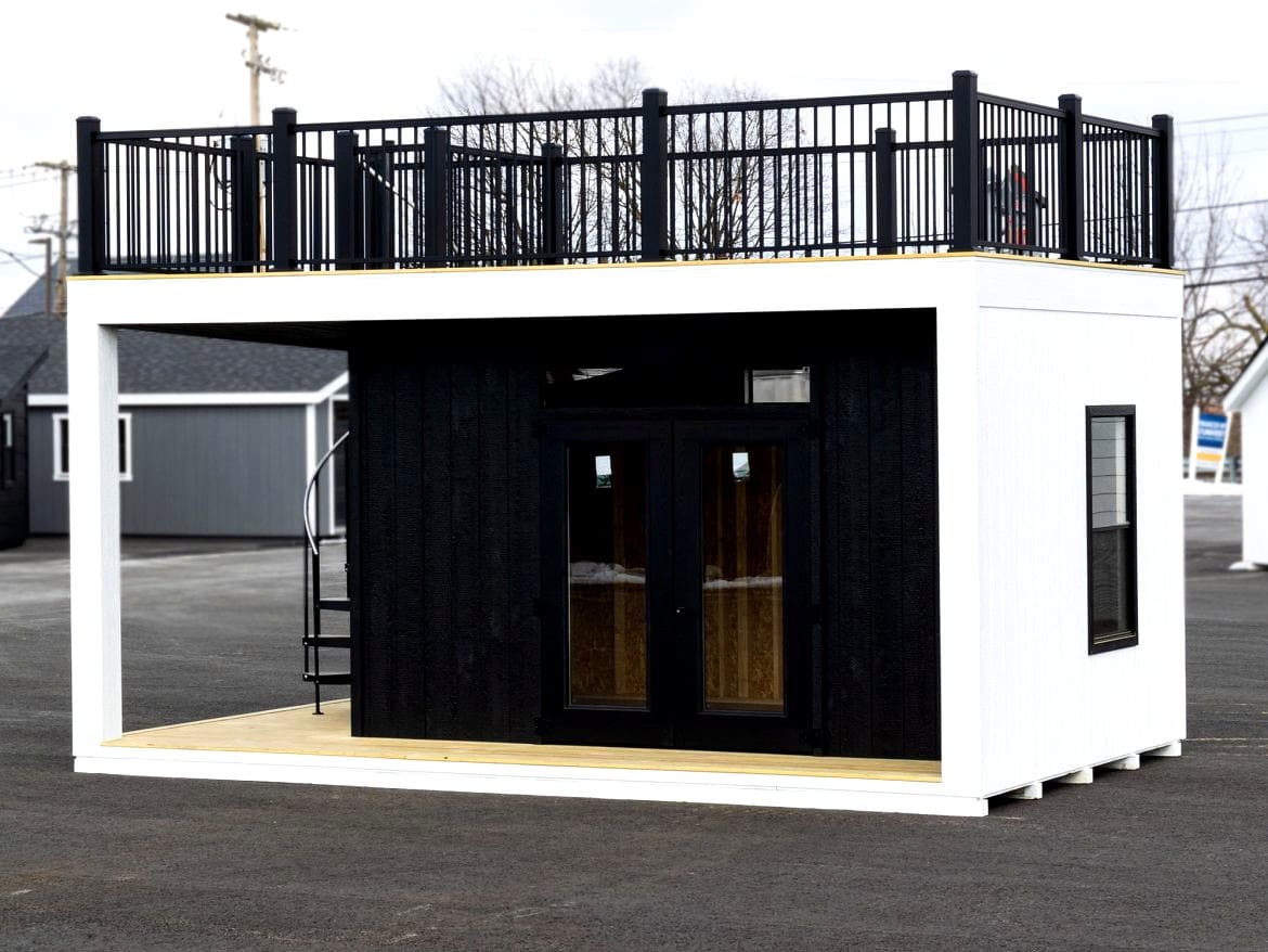 Modern 12x20 Container-Style Cabin Design with a Spacious Rooftop Deck