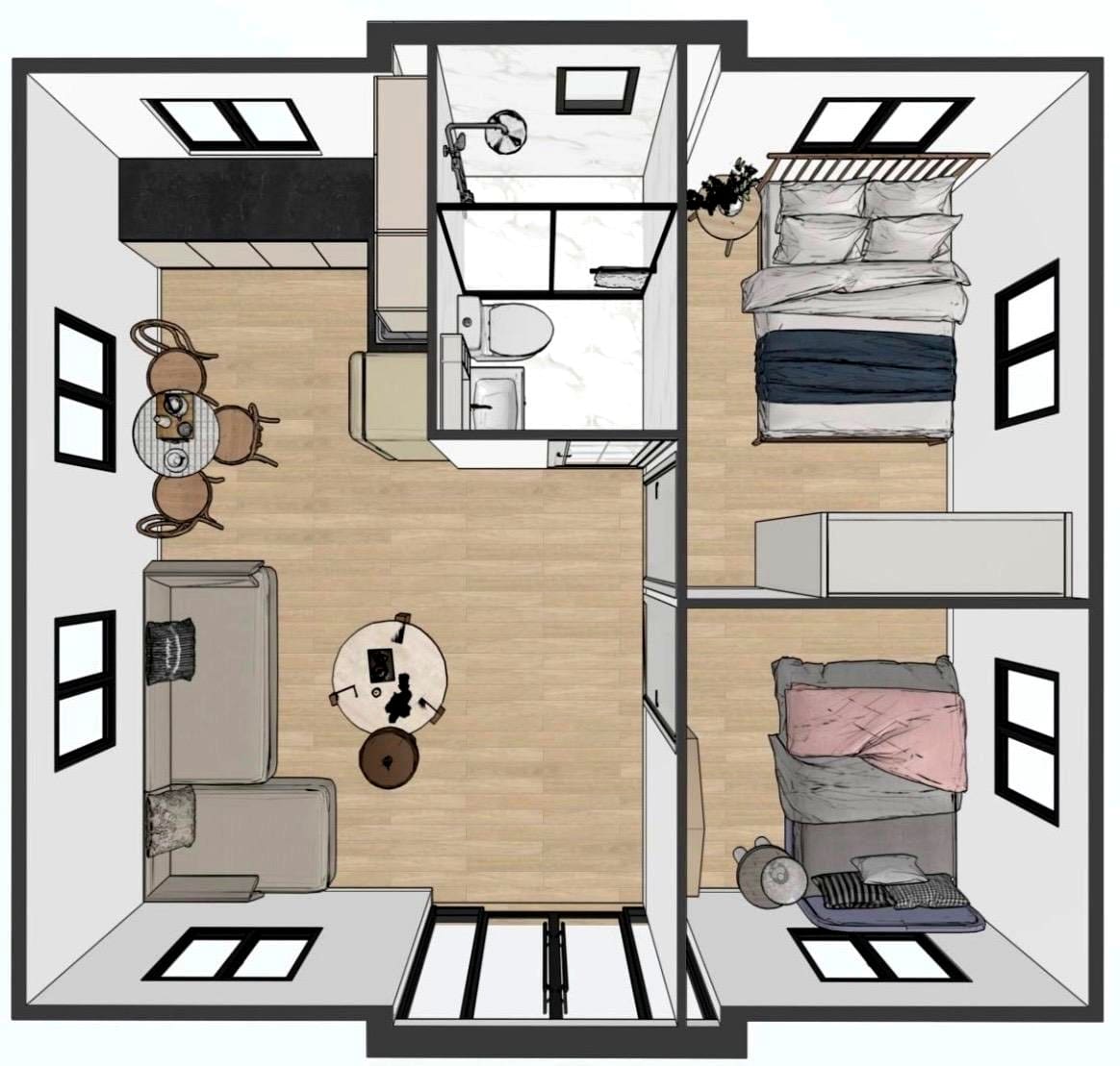 Expandable 2-Bedroom Tiny House: 380 Sq Ft of Smart Design