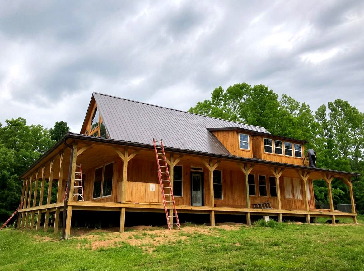 Exploring an Amish-Built Two-Story Gable Cabin Kit with Wraparound Porch