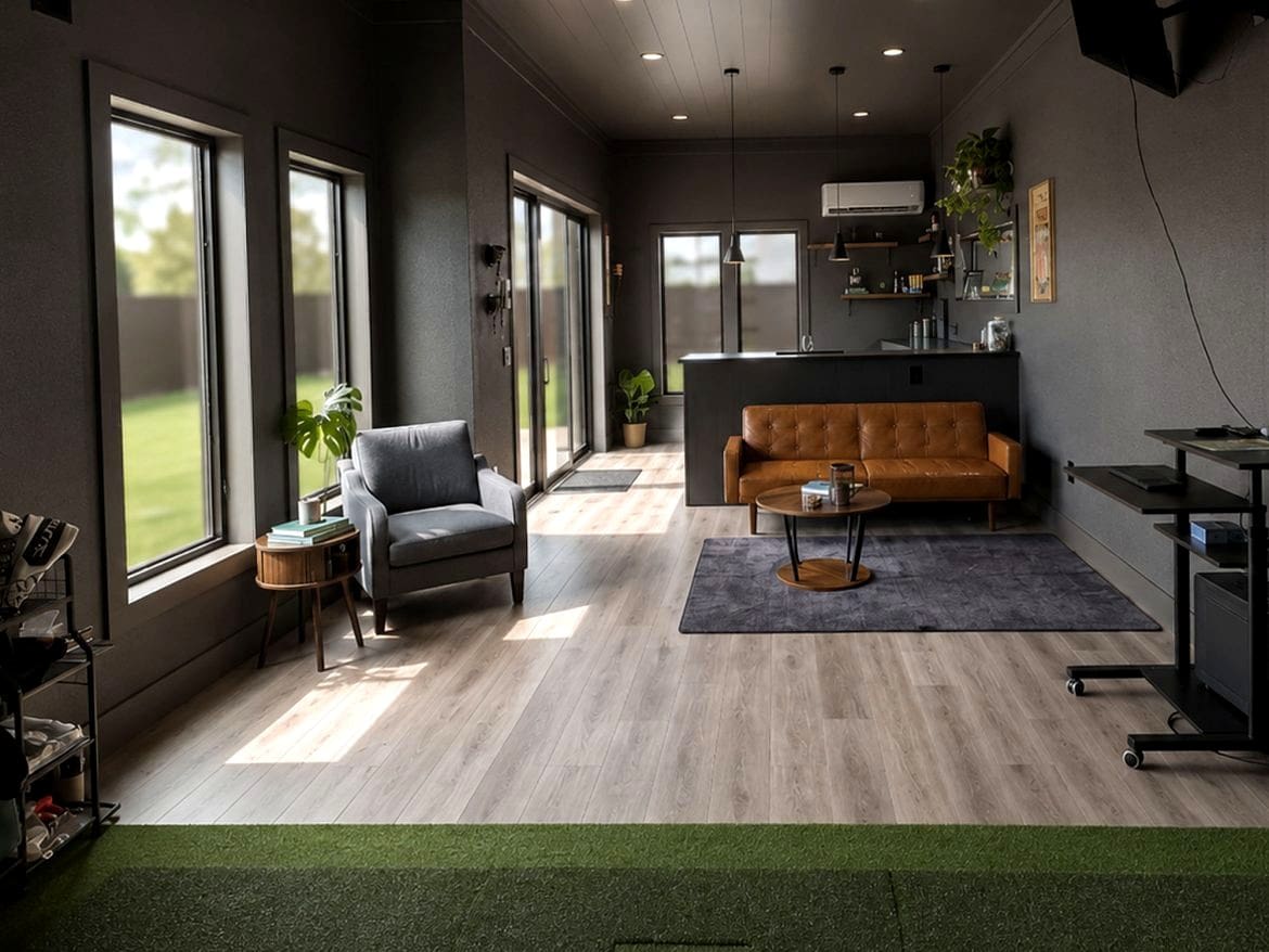 Inside the 16x36 Serenity Studio Cabin: Designed for Golf Simulators & Lounging