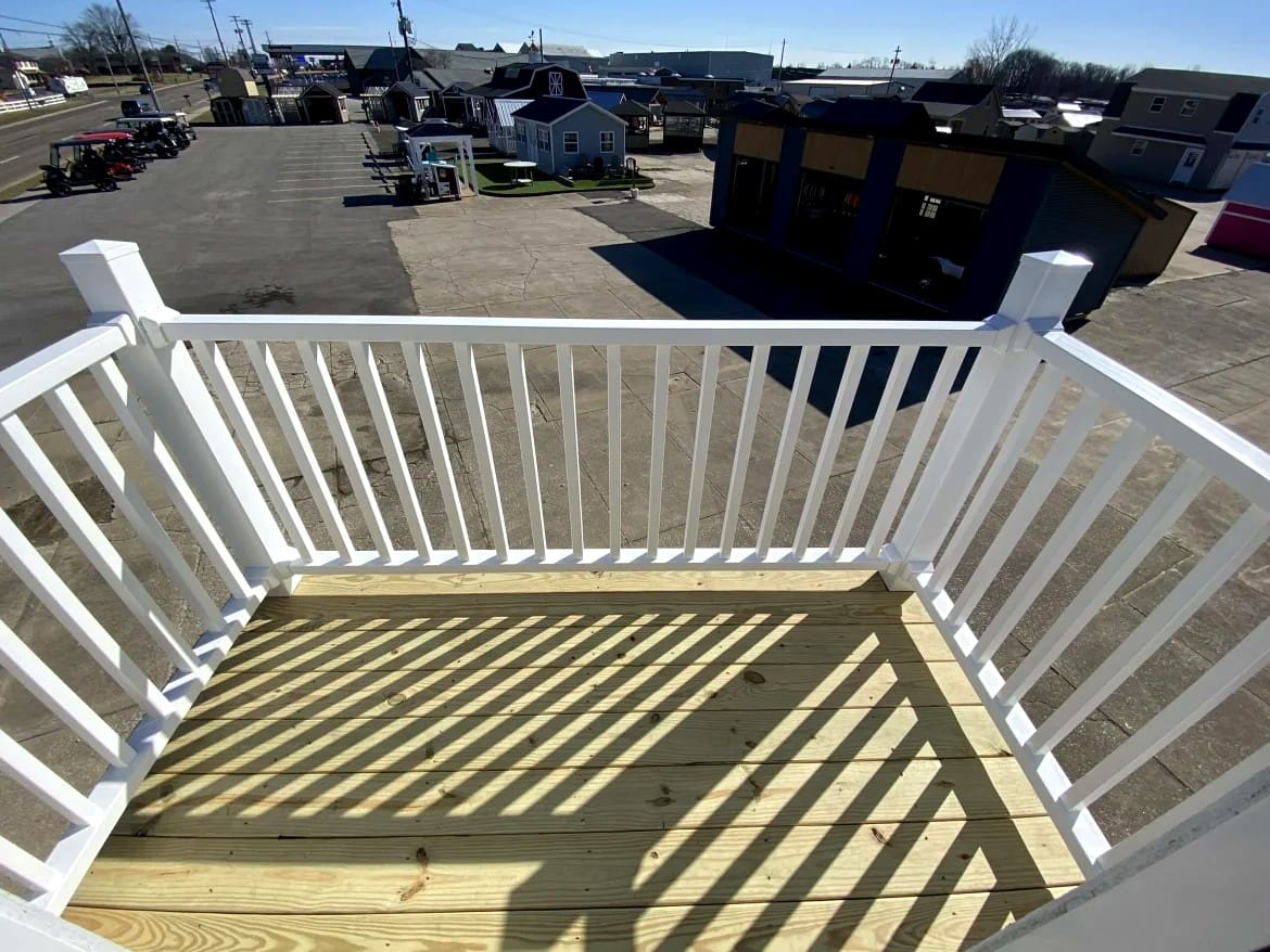 Touring a 16x24 Two-Story Gable Cabin: Elevated Balcony & Sleeping Loft