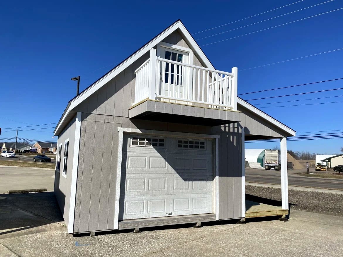 Touring a 16x24 Two-Story Gable Cabin: Elevated Balcony & Sleeping Loft