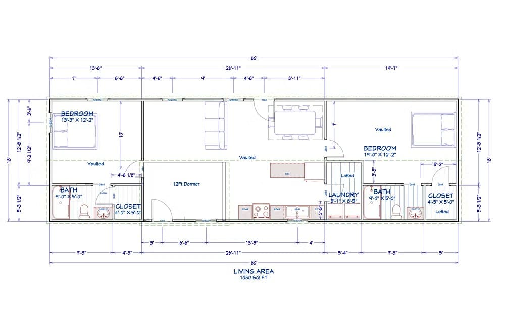 Touring an 18x60 Custom Cabin Shell: 1,080 Sq Ft 2-Bedroom Layout for $44,000