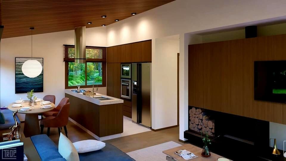 Bright Open Great Room Framed by Panoramic Glass
